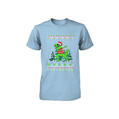 Funny Dab Dabbing Dinosaur Ugly Christmas Sweater Xmas Youth-Youth Shirt-Toddler T-Shirt-Light Blue