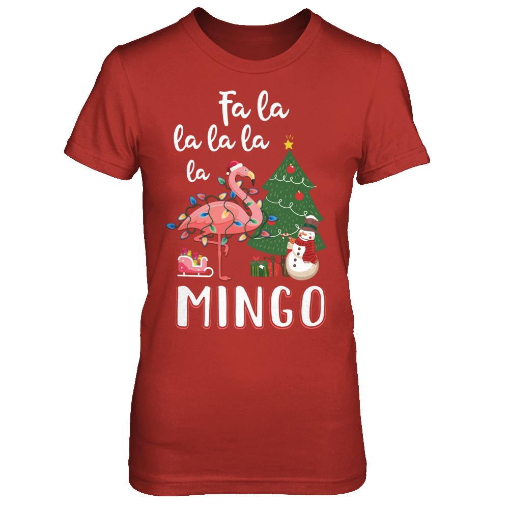 Cute Pink Flamingo Santa Hat Merry Christmas-T-Shirt & Hoodie-Women's T-Shirt-Red