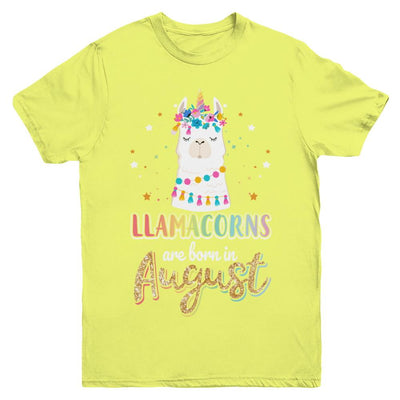 Llama Unicorn Llamacorns Born In August Birthday Gift Youth-Youth Shirt-Youth T-Shirt-Daisy