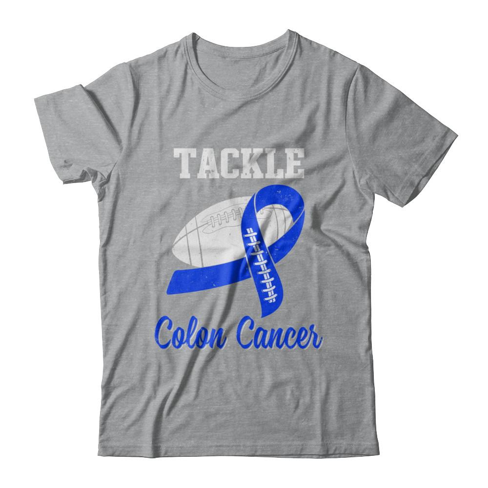 Football Survivor Tackle Blue Colon Cancer Awareness-T-Shirt & Hoodie-Classic T-Shirt-Sport Grey