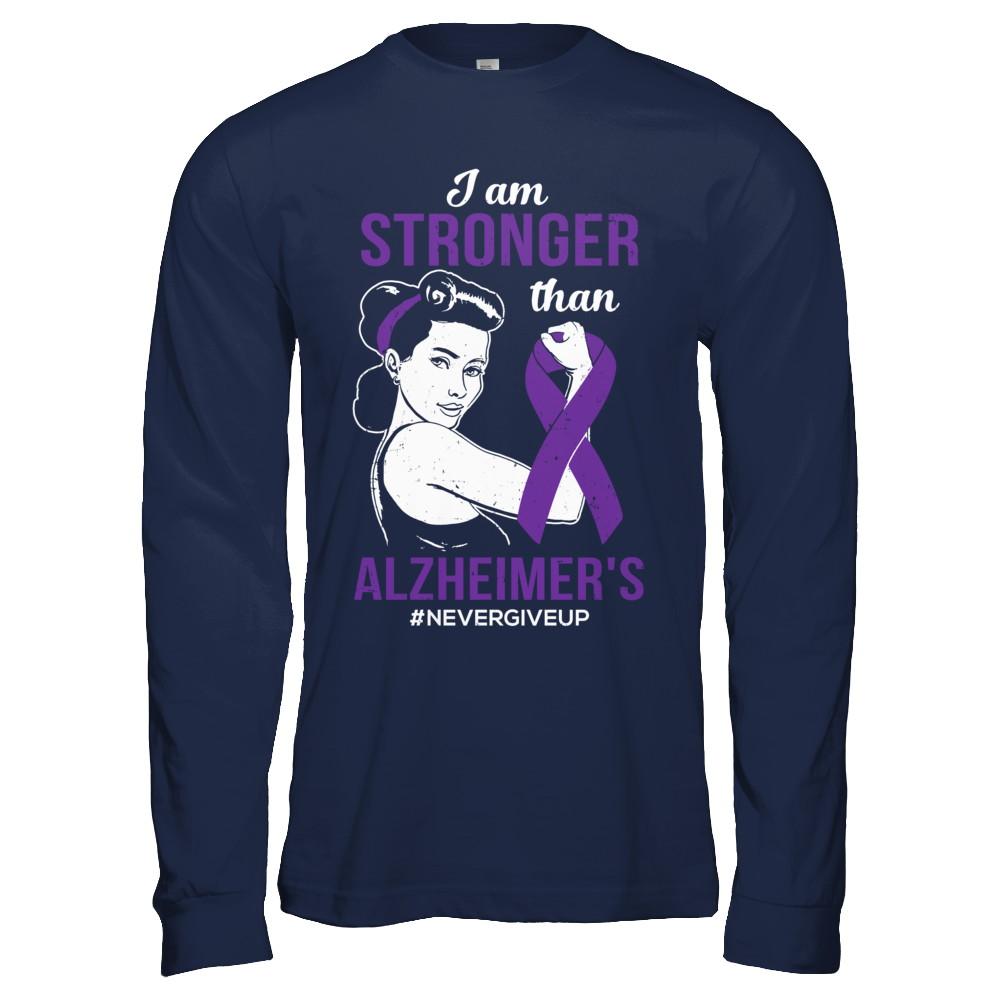 I Am Stronger Than Alzheimer's Awareness Support-T-Shirt & Hoodie-Long Sleeve T-Shirt-Navy