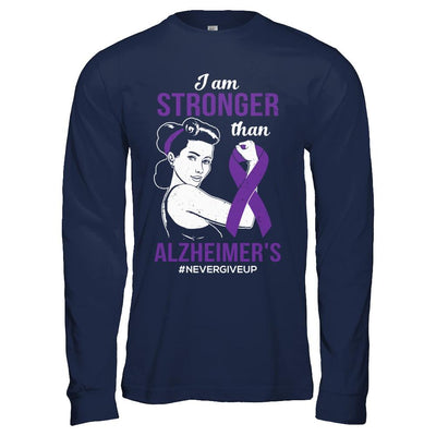 I Am Stronger Than Alzheimer's Awareness Support-T-Shirt & Hoodie-Long Sleeve T-Shirt-Navy