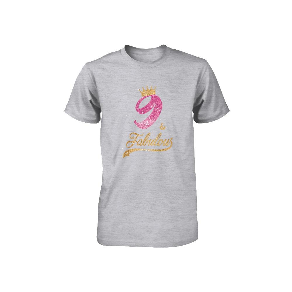 9Th And Fabulous Nine Birthday Youth-Youth Shirt-Youth T-Shirt-Athletic Heather