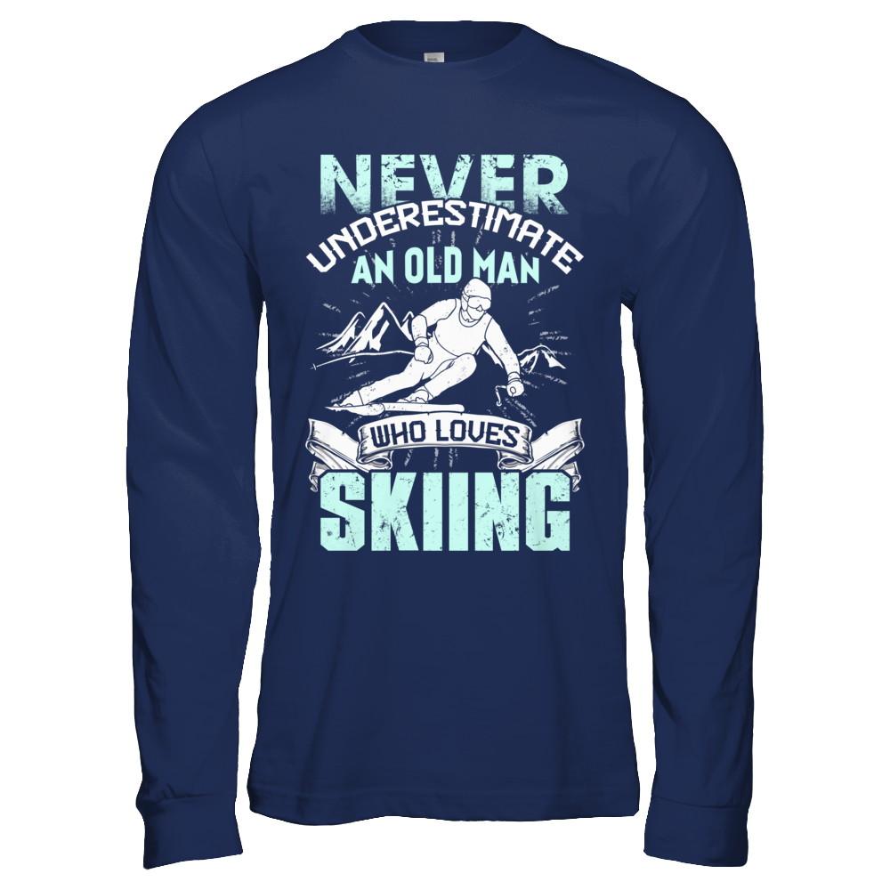 Never Underestimate An Old Man Who Loves Skiing-T-Shirt & Hoodie-Long Sleeve T-Shirt-Navy