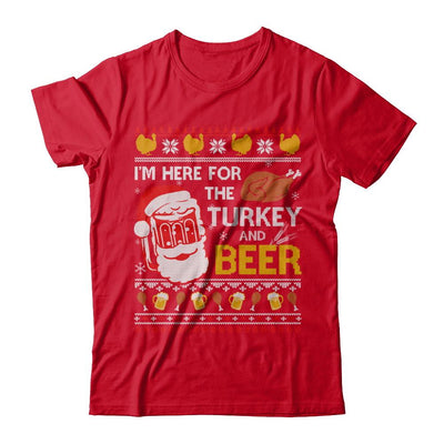 I Am Here For Turkey And Beer Ugly Sweater Thanksgiving-T-Shirt & Sweatshirt-Premium T-Shirt-Red