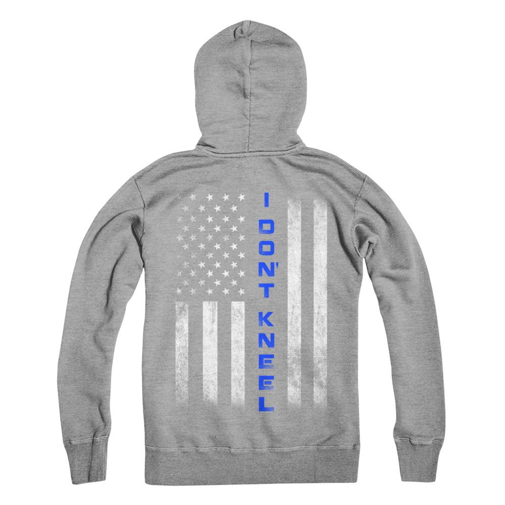 I Don't Kneel Thin Blue Line Flag Patriotic Police-T-Shirt & Hoodie-Pullover Hoodie-Sport Grey