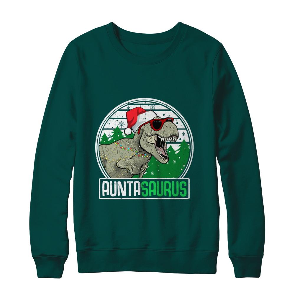 Auntasaurus Aunta Dinosaur T-Rex Family Christmas-T-Shirt & Sweatshirt-Crewneck Sweatshirt-Deep Forest