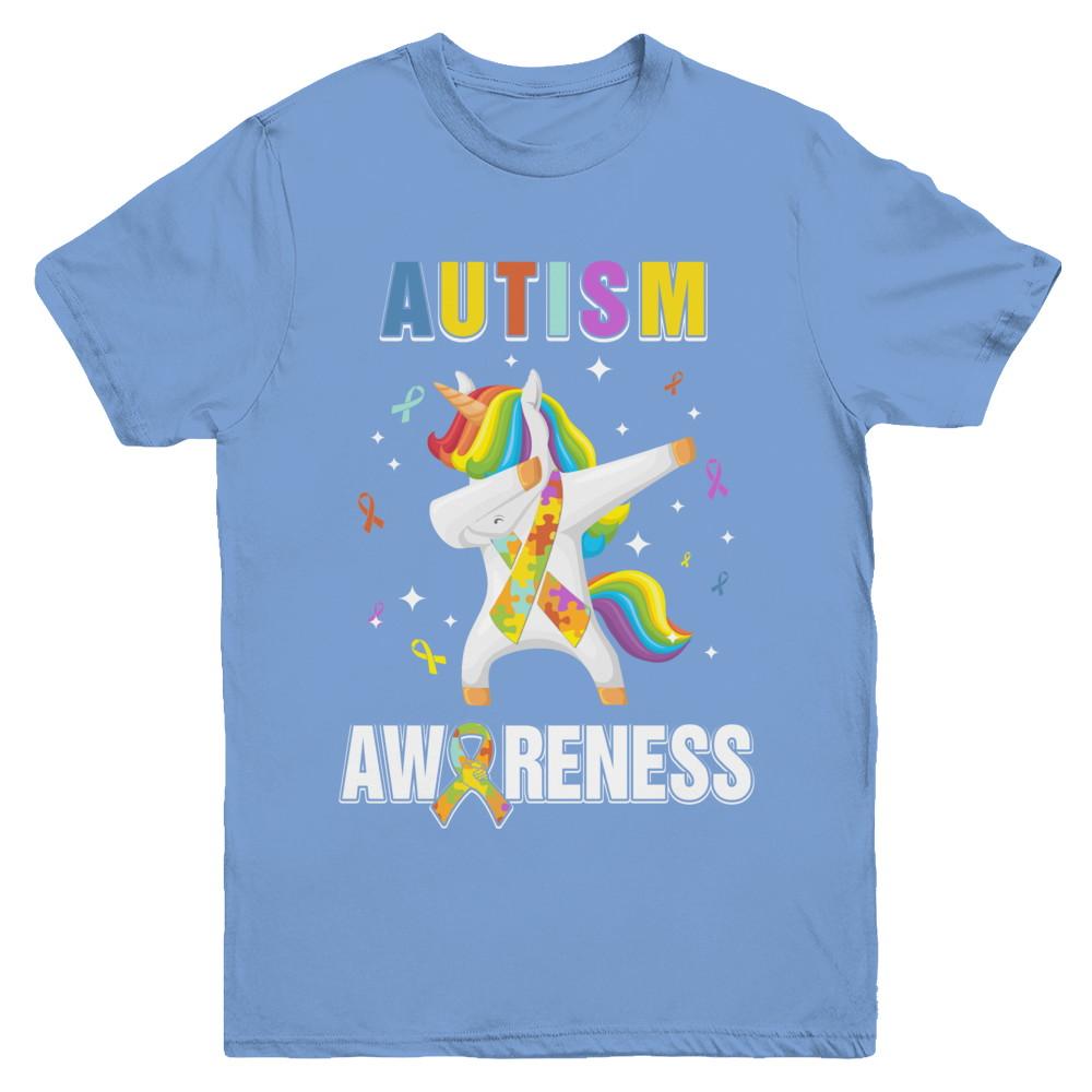 Inspirational Autism Awareness Unicorn Support Youth-Youth Shirt-Youth T-Shirt-Carolina Blue