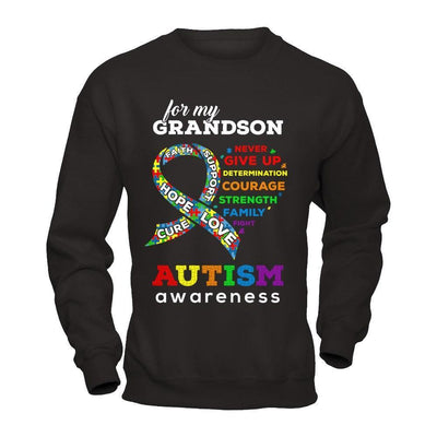 Autism Awareness For My Grandson Love Hope Faith Cure Support-T-Shirt & Hoodie-Crewneck Sweatshirt-Black