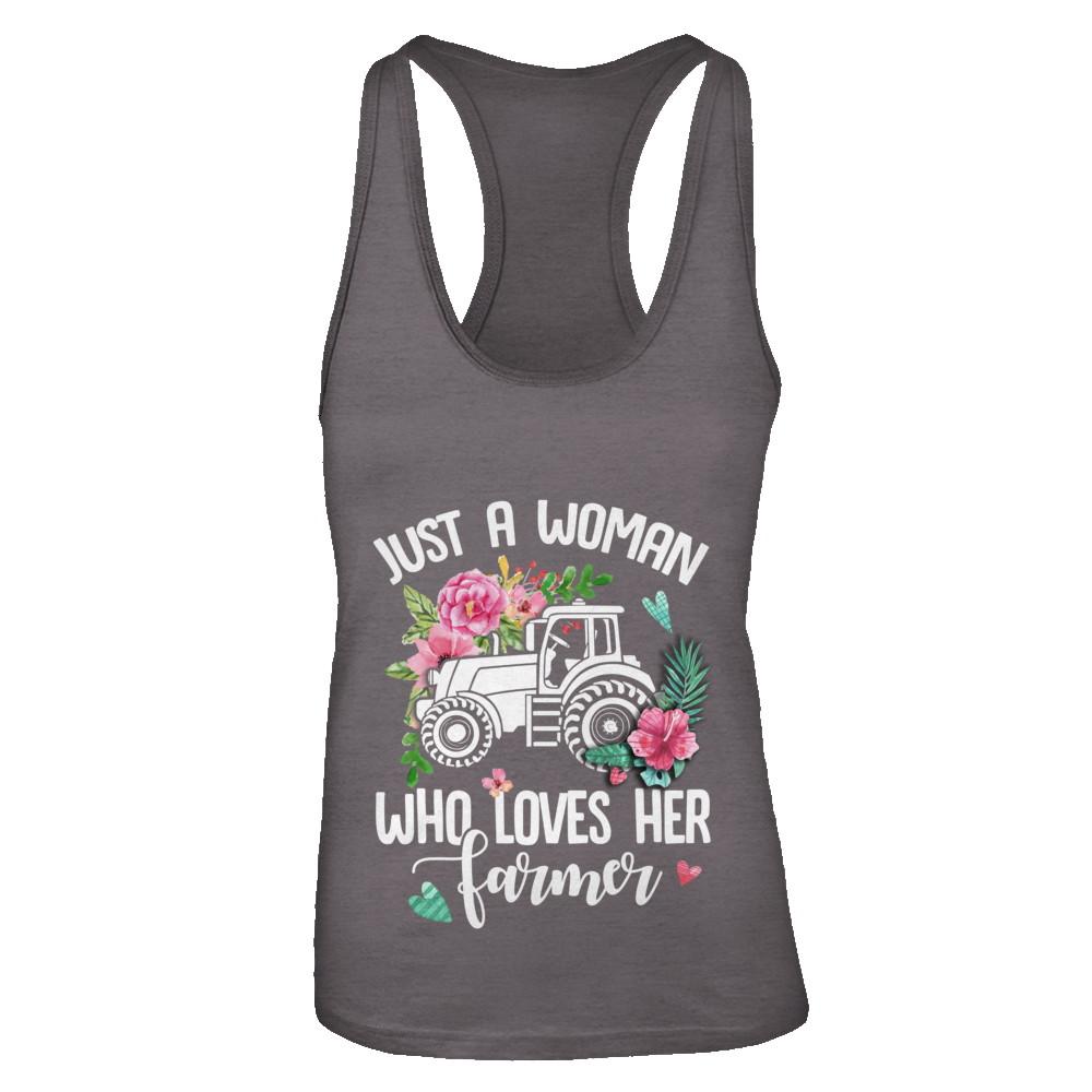Just A Woman Who Loves Her Farmer-T-Shirt & Tank Top-Women's Ideal Racerback Tank-Dark Grey