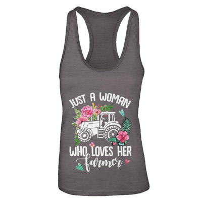 Just A Woman Who Loves Her Farmer-T-Shirt & Tank Top-Women's Ideal Racerback Tank-Dark Grey