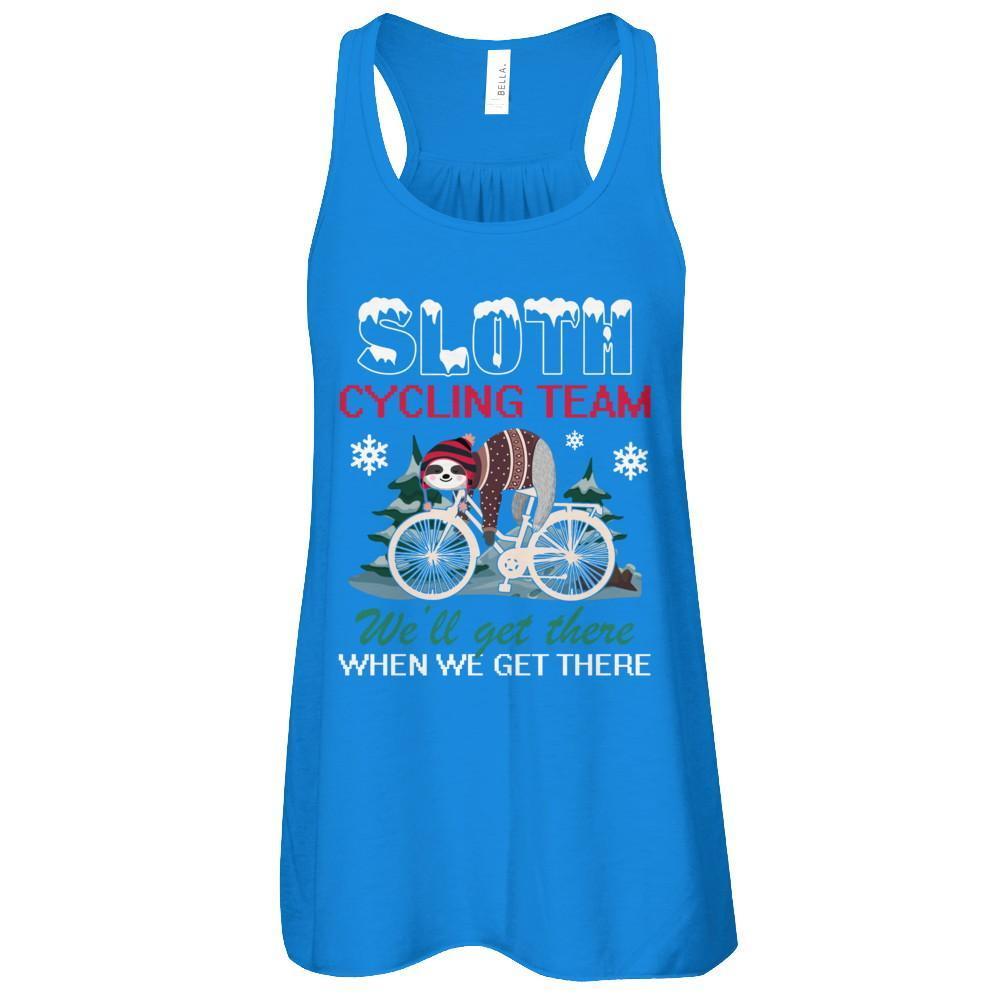 Sloth Cycling Team Lazy Sloth Sleeping On Bicycle Winter Snow-T-Shirt & Tank Top-Women's Flowy Racerback Tank-True Royal
