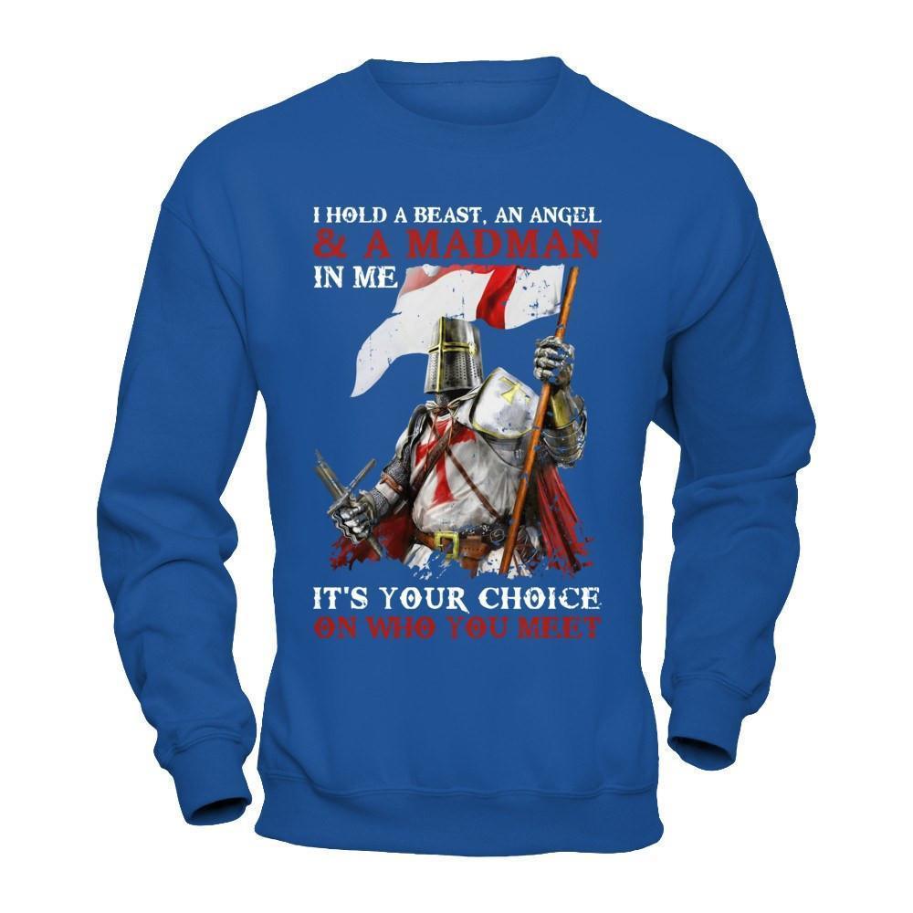Knight Templar I Hold A Beast An Angel And A Madman In Me-T-Shirt & Hoodie-Crewneck Sweatshirt-Royal