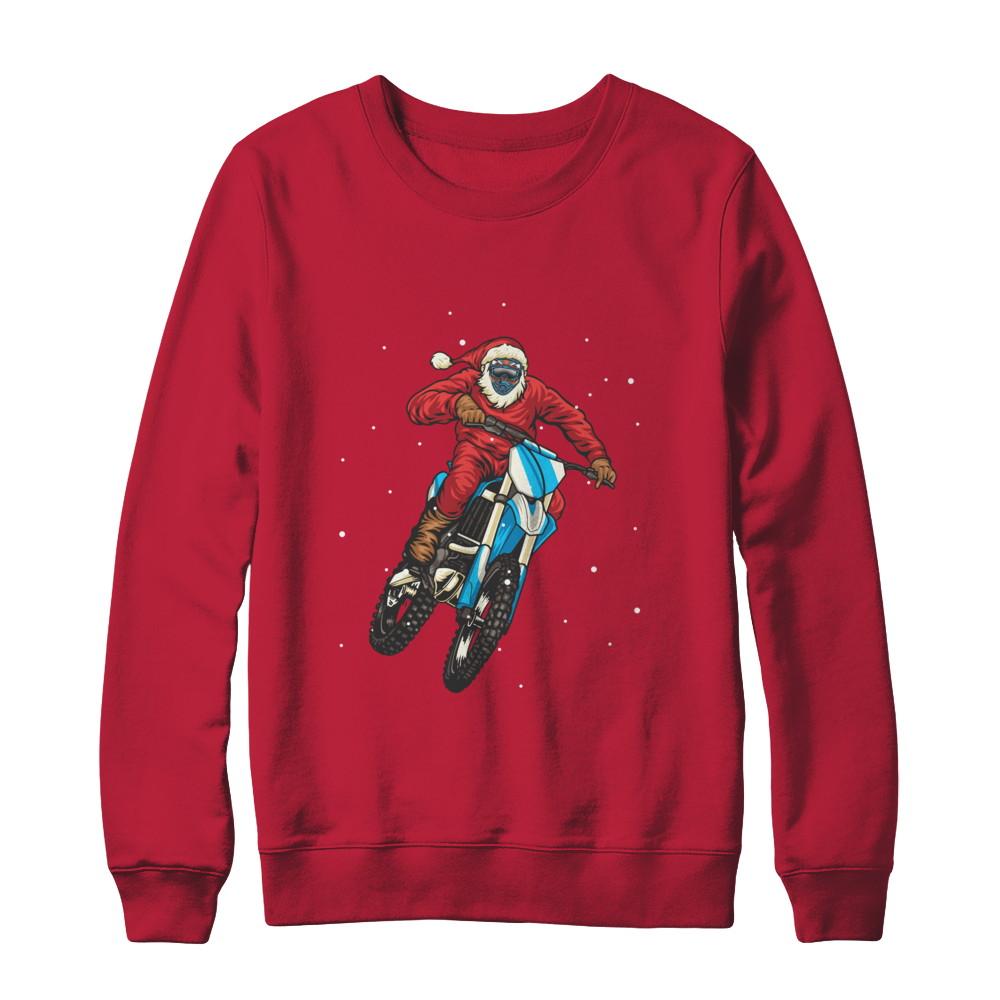 Motocross Christmas Santa Biker-T-Shirt & Sweatshirt-Crewneck Sweatshirt-Red