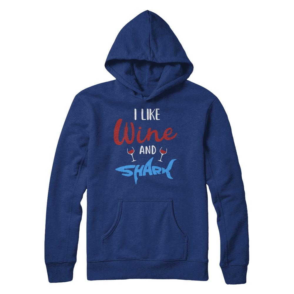Funny Ocean I Like Wine And Sharks Gift-T-Shirt & Hoodie-Pullover Hoodie-Deep Royal