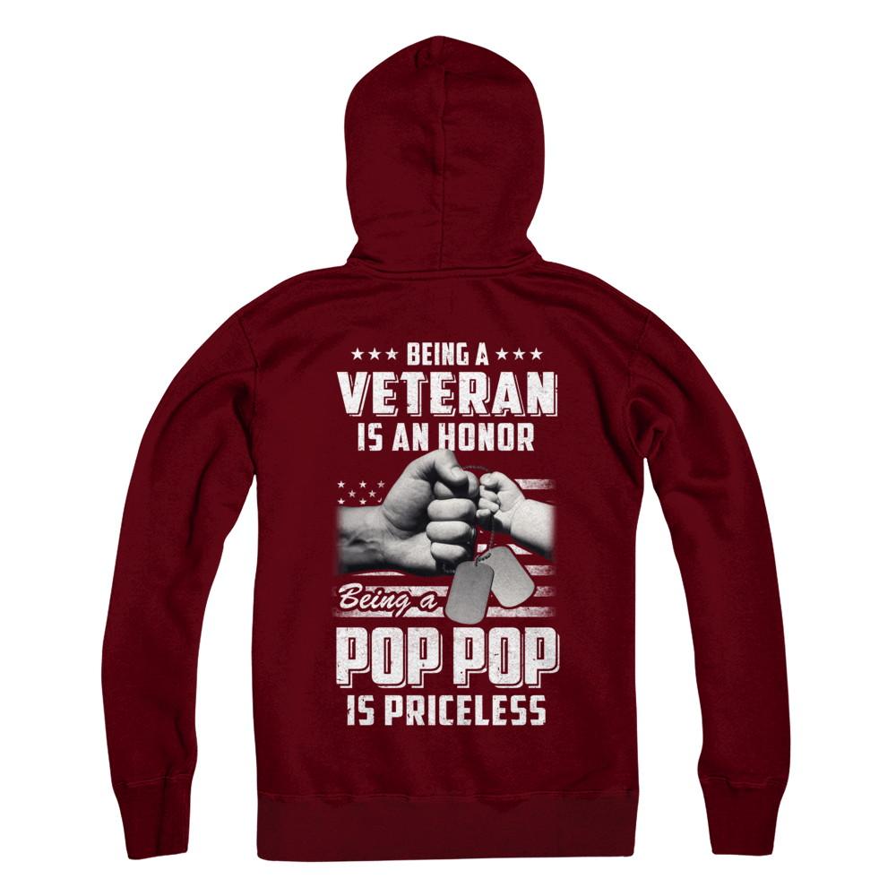Being A Veteran Is An Honor Being A Pop Pop Is Priceless-T-Shirt & Hoodie-Pullover Hoodie-Maroon