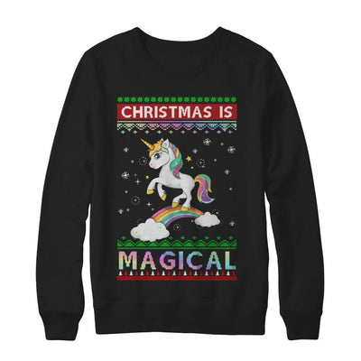 Christmas Is Magical Unicorn Ugly Christmas Sweater-T-Shirt & Sweatshirt-Crewneck Sweatshirt-Black