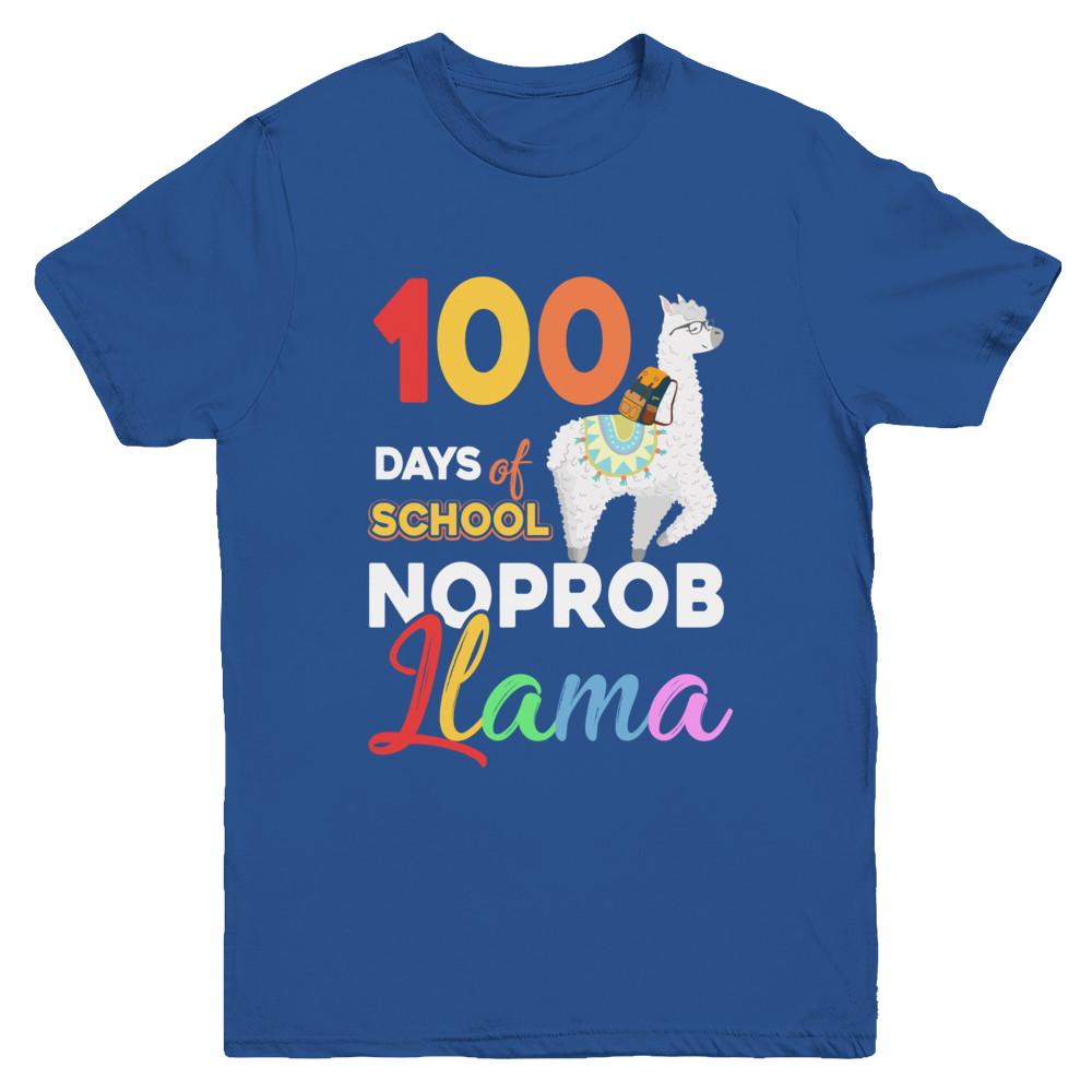 100 Days Of School Shirt Cute No Probllama Llama Youth-Youth Shirt-Youth T-Shirt-Royal