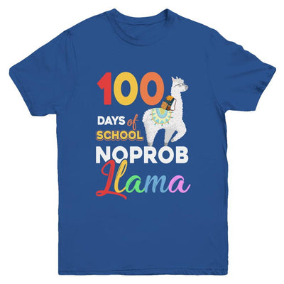 100 Days Of School Shirt Cute No Probllama Llama Youth-Youth Shirt-Youth T-Shirt-Royal