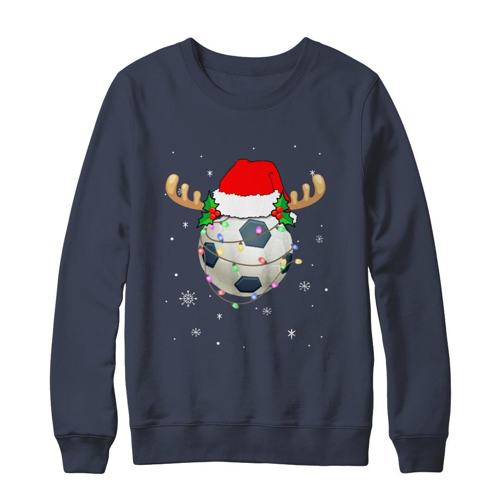 Santa Hat Soccer Reindeer Christmas Gifts-T-Shirt & Sweatshirt-Crewneck Sweatshirt-Navy
