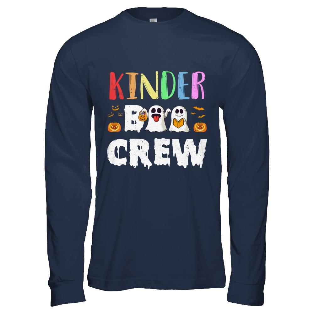 Cute Boo Crew Kindergarten Teacher Halloween-T-Shirt & Hoodie-Long Sleeve T-Shirt-Navy