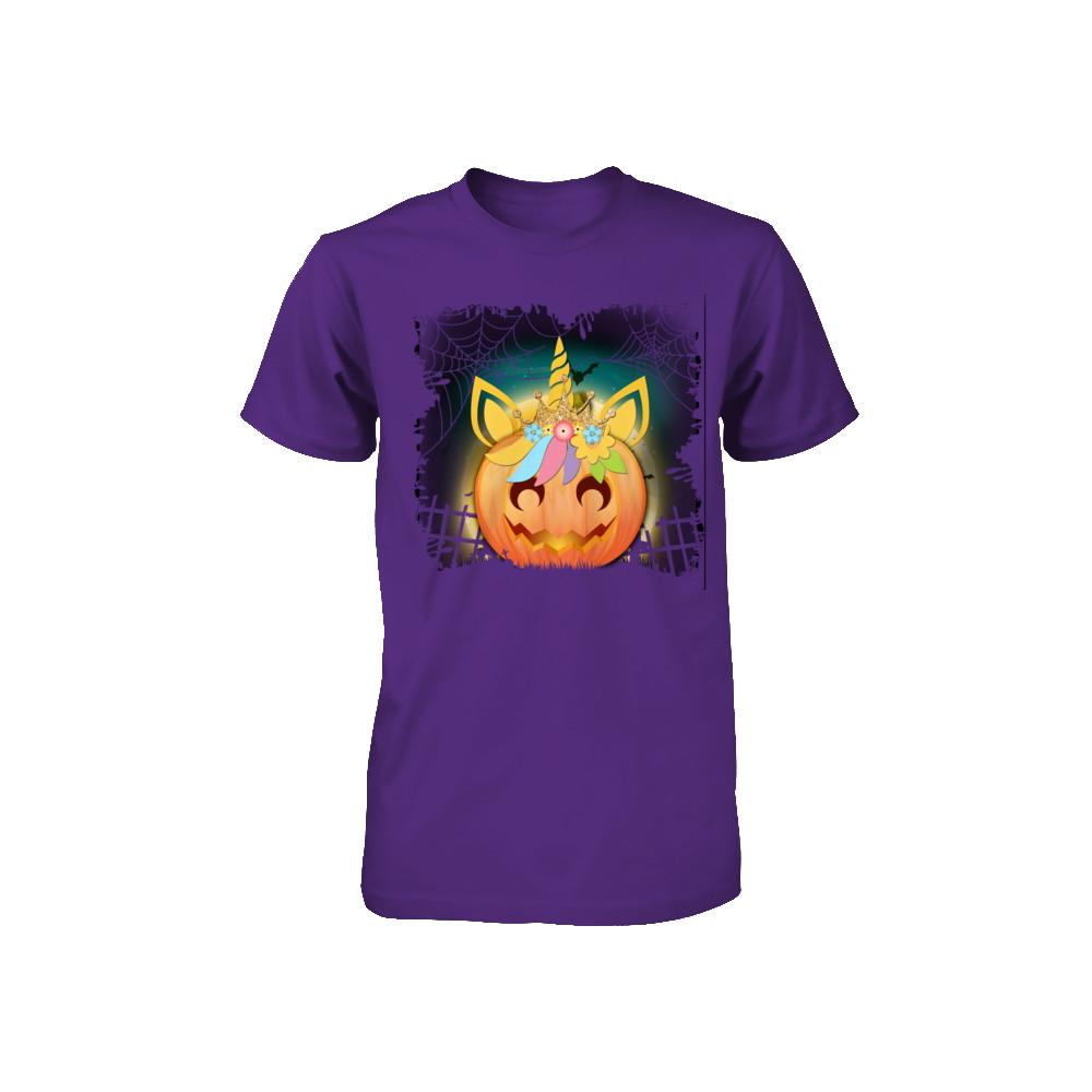 Kids Girls Unicorn Pumpkin Queen Halloween Youth-Youth Shirt-