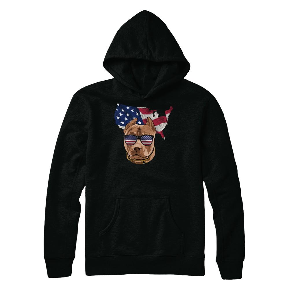 Funny Patriot Pit bull Dog 4Th Of July American Flag-T-Shirt & Hoodie-Pullover Hoodie-Black