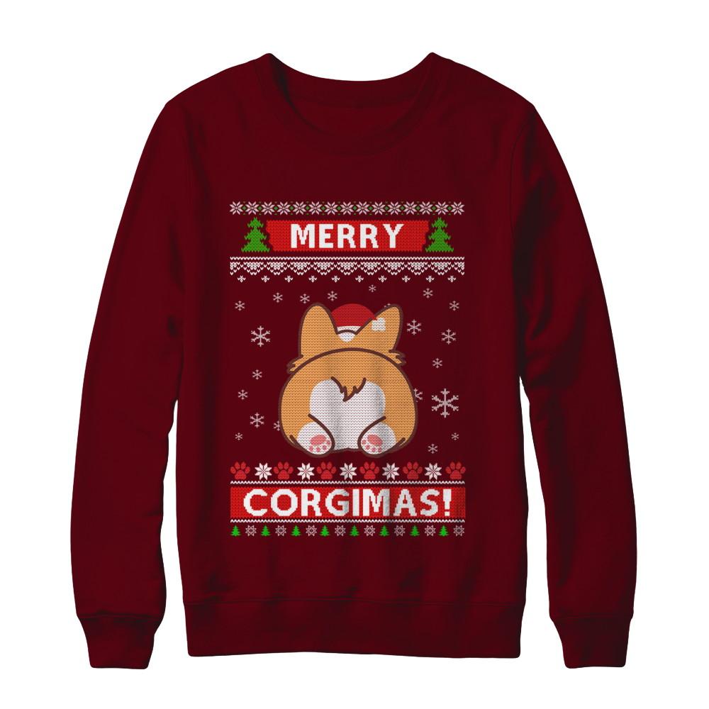 Xmas Merry Corgmas Santa Corgi Ugly Christmas Sweater-T-Shirt & Sweatshirt-Crewneck Sweatshirt-Maroon