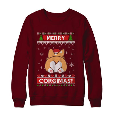 Xmas Merry Corgmas Santa Corgi Ugly Christmas Sweater-T-Shirt & Sweatshirt-Crewneck Sweatshirt-Maroon