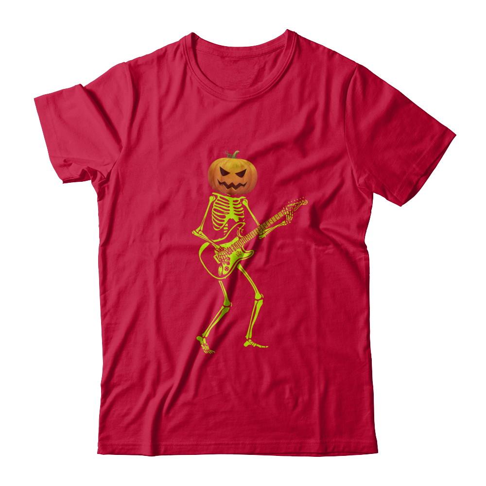 Pumpkin Skeleton Play Guitar Luminous Costume Halloween-T-Shirt & Hoodie-Classic T-Shirt-Red