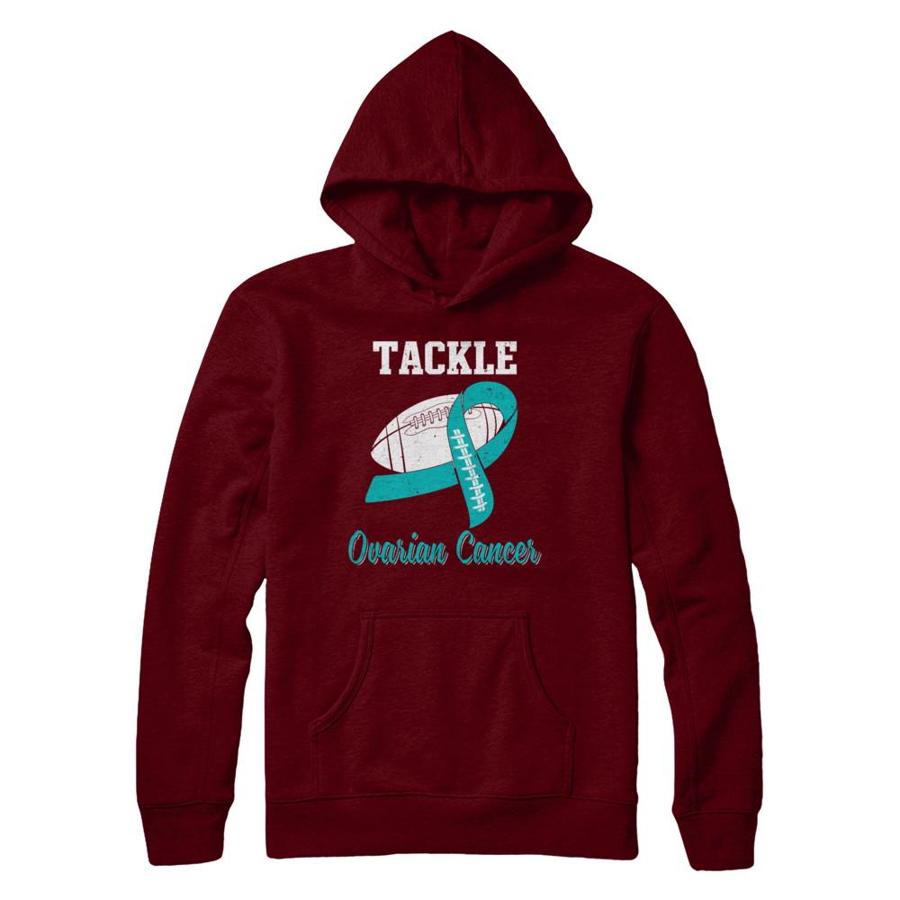 Football Survivor Tackle Teal Ovarian Cancer Awareness-T-Shirt & Hoodie-Pullover Hoodie-Maroon