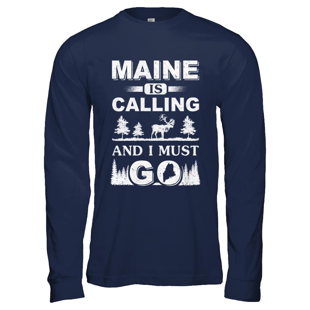 Maine Is Calling And I Must Go Travelling-T-Shirt & Hoodie-Long Sleeve T-Shirt-Navy