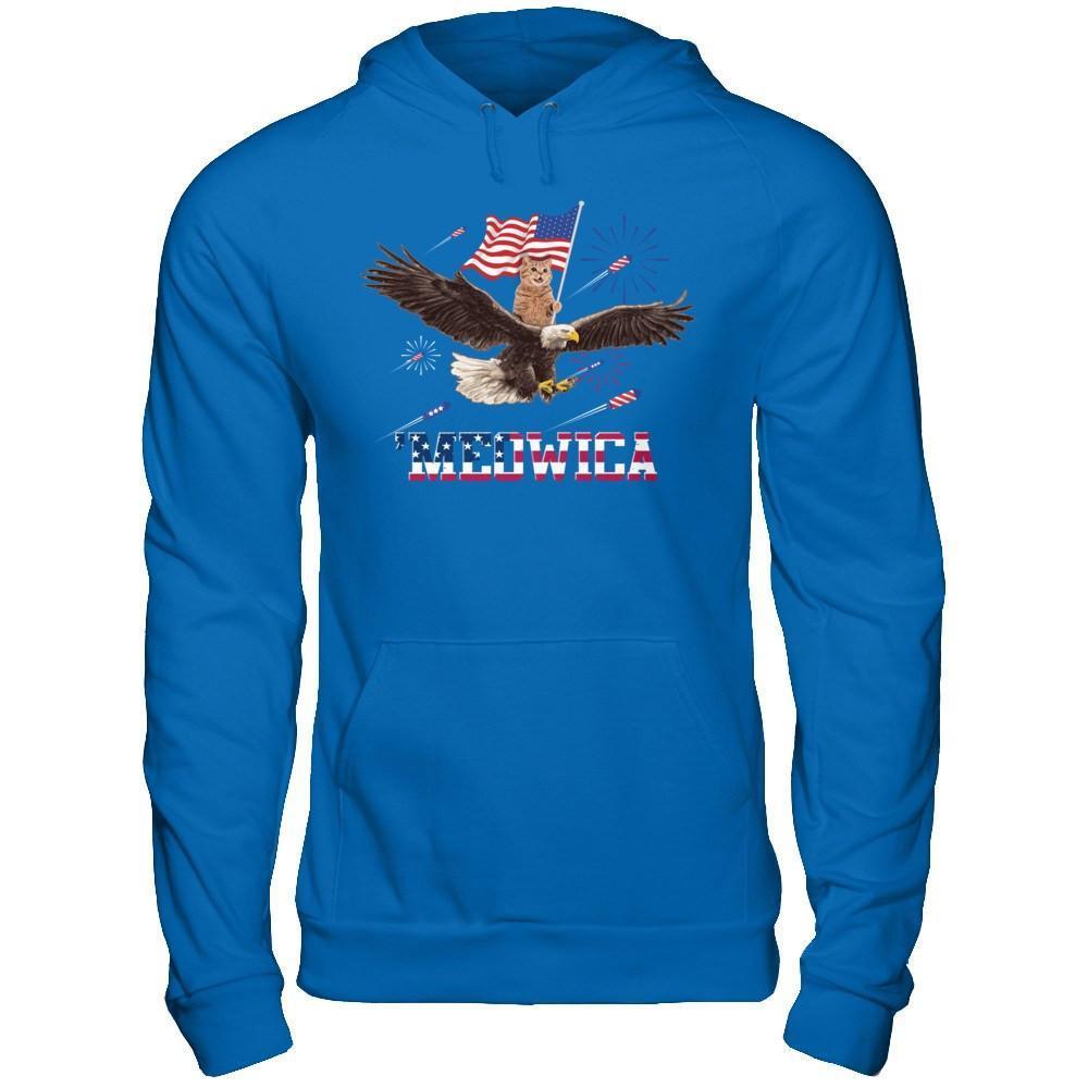Meowica July 4Th Funny Cat On Eagle Independence Day-T-Shirt & Hoodie-Pullover Hoodie-Royal