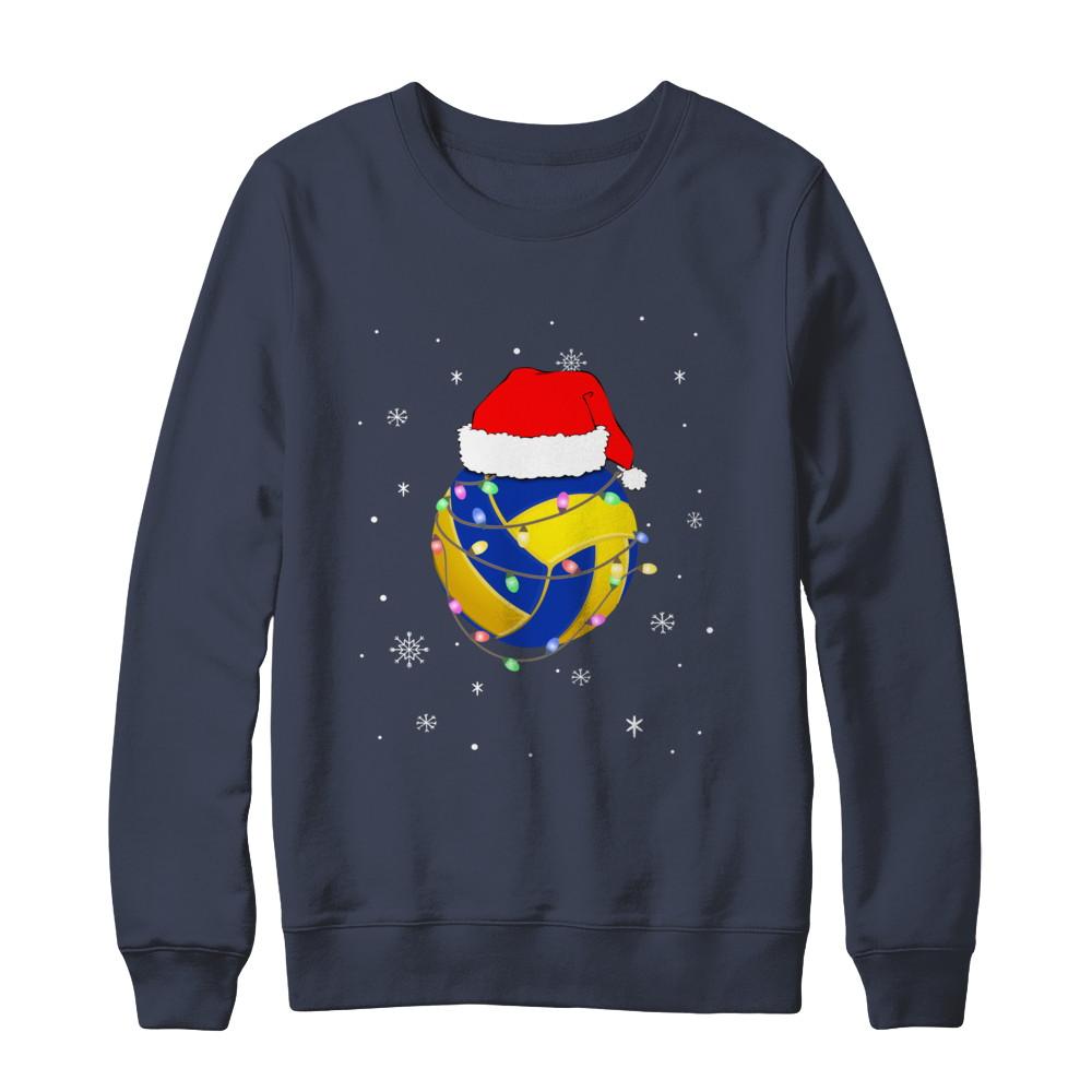 Santa Hat Volleyball Christmas Gifts-T-Shirt & Sweatshirt-Crewneck Sweatshirt-Navy