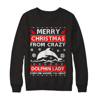Merry Christmas From Crazy Dolphin Lady Sweater-T-Shirt & Sweatshirt-Crewneck Sweatshirt-Black