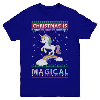 Christmas Is Magical Unicorn Ugly Christmas Sweater Youth-Youth Shirt-Youth T-Shirt-Navy