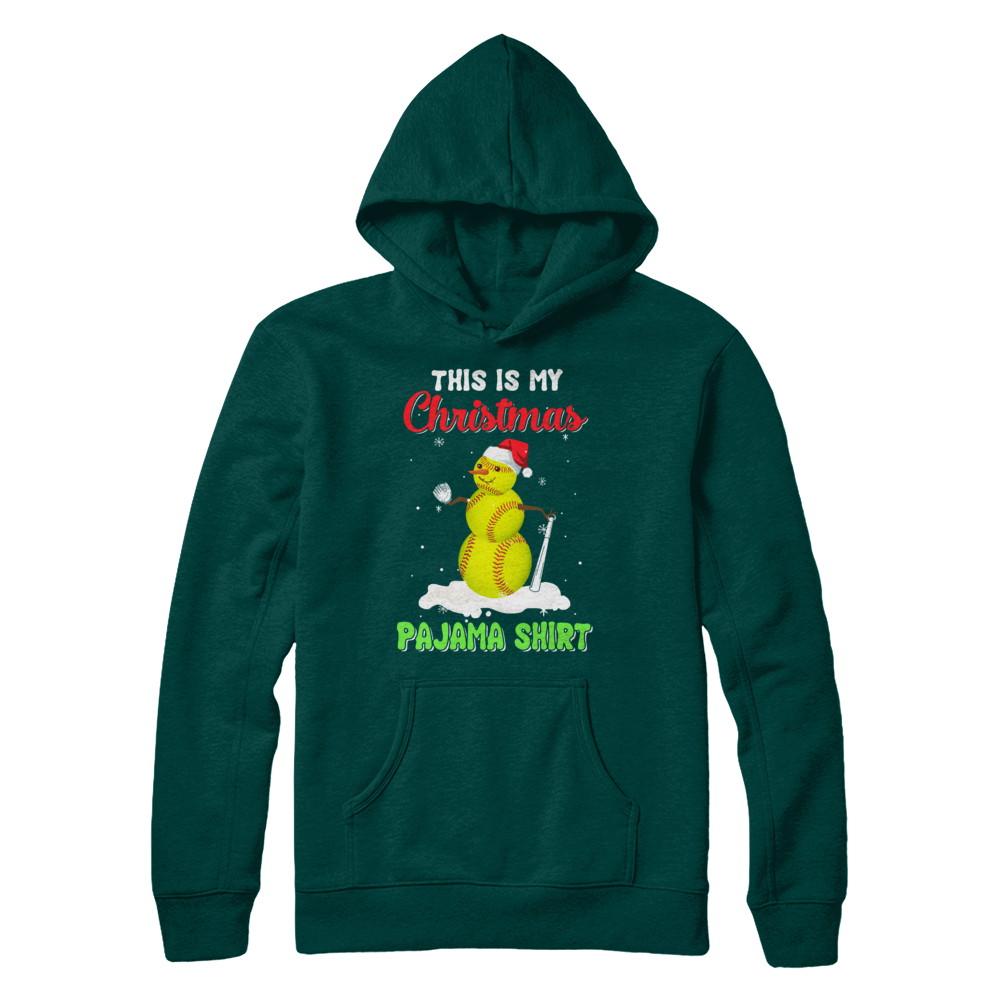 This Is My Christmas Pajama Xmas Snowman Softball-T-Shirt & Sweatshirt-Pullover Hoodie-Deep Forest