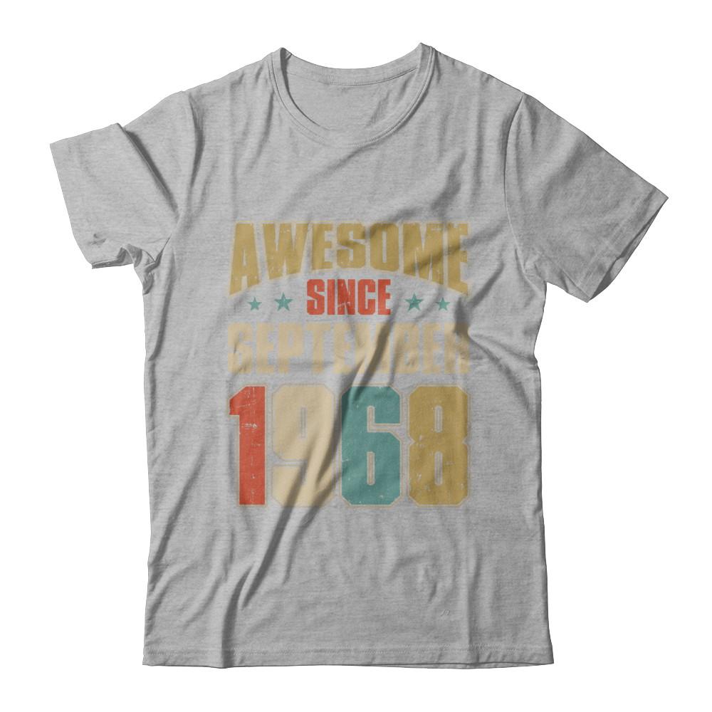 Vintage Retro Awesome Since September 1968 53th Birthday-T-Shirt & Hoodie-Premium T-Shirt-Heather Gray