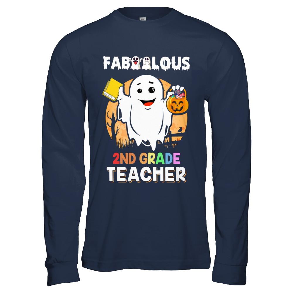Faboolous Fabulous 2nd Grade Teacher Halloween-T-Shirt & Hoodie-Long Sleeve T-Shirt-Navy