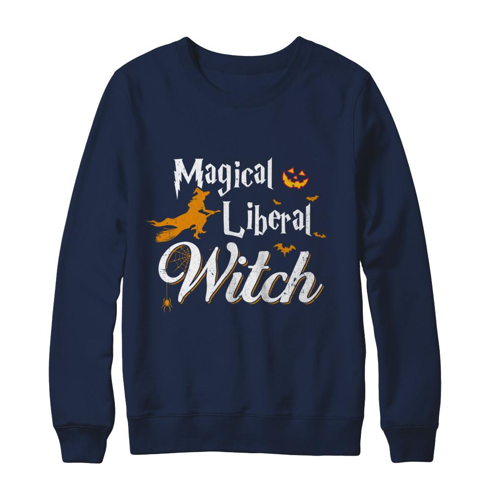 Magical Liberal Witch Happy Halloween-T-Shirt & Sweatshirt-Crewneck Sweatshirt-Navy