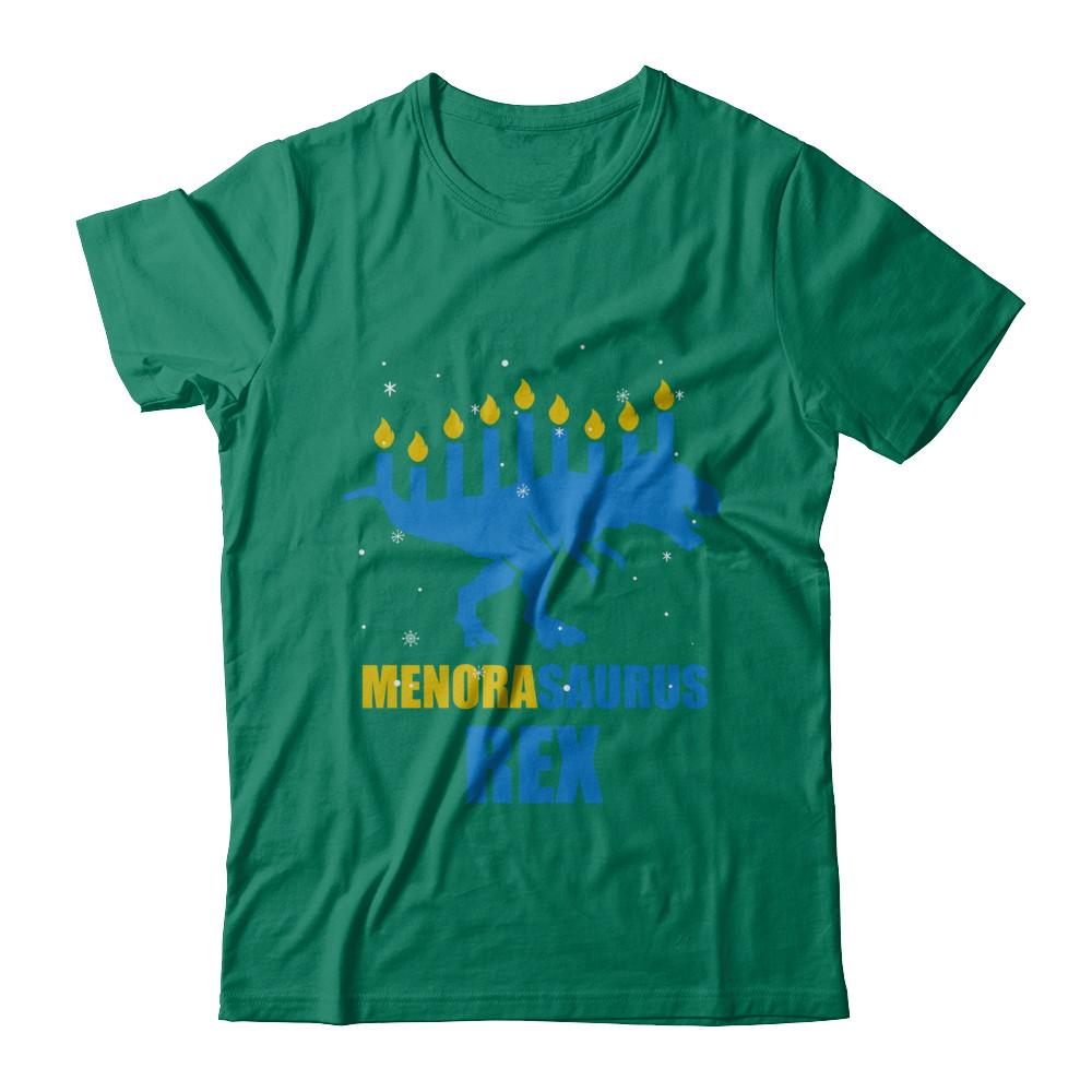 Hanukkah Dinosaur Tyrannosaurus Rex Menorah Menorasaurus-T-Shirt & Sweatshirt-Classic T-Shirt-Kelly Green