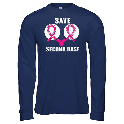 Save The Second Base Breast Cancer Awareness Baseball-T-Shirt & Hoodie-Long Sleeve T-Shirt-Navy