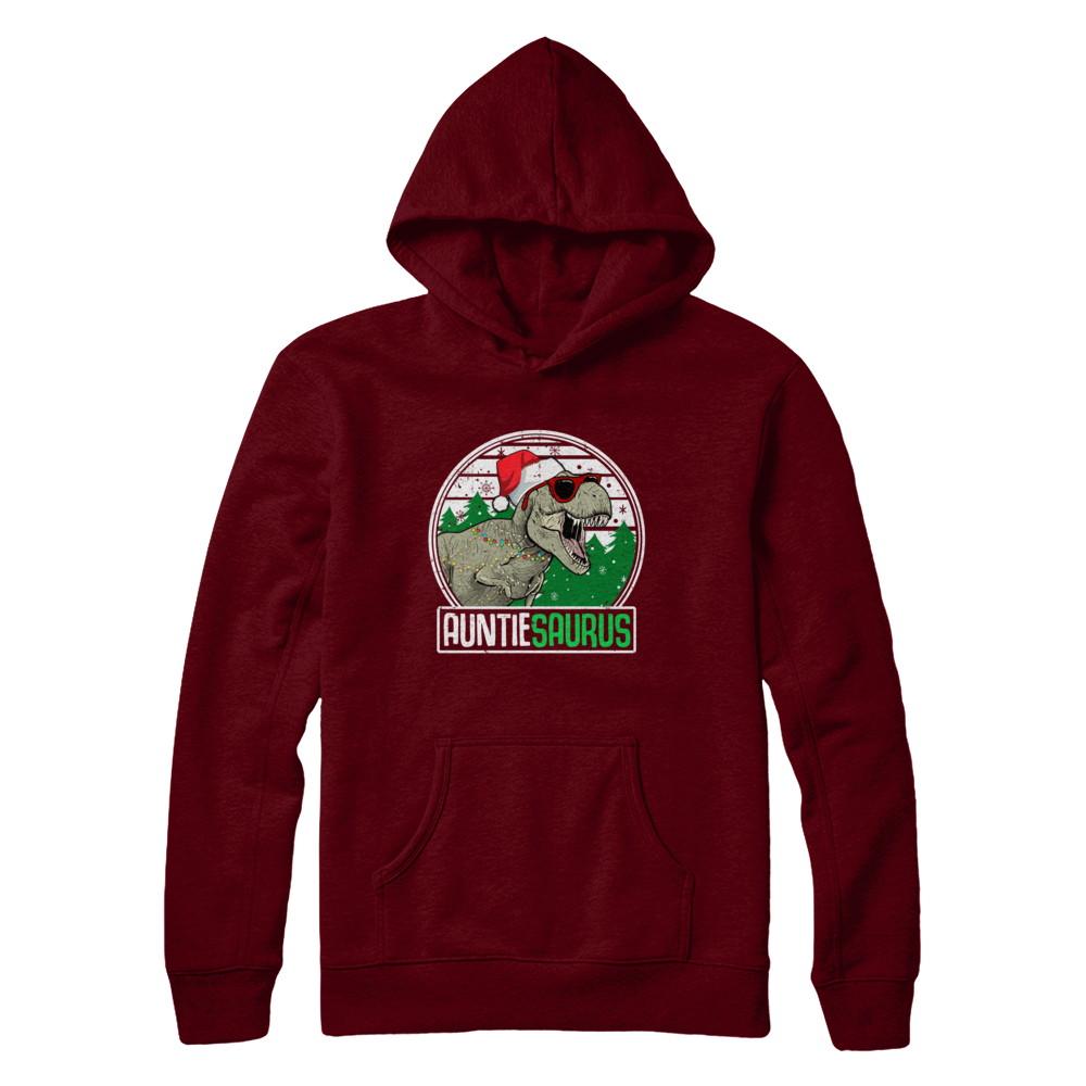 Auntiesaurus Auntie Dinosaur T-Rex Family Christmas-T-Shirt & Sweatshirt-Pullover Hoodie-Maroon