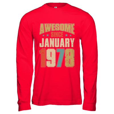 Vintage Retro Awesome Since January 1978 43th Birthday-T-Shirt & Hoodie-Long Sleeve T-Shirt-Red