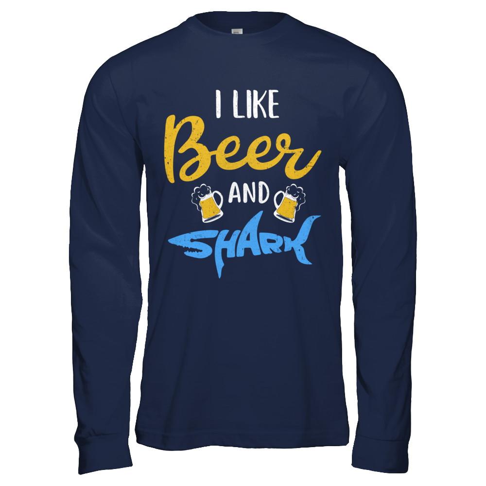 Funny Ocean I Like Beer And Sharks Gift-T-Shirt & Hoodie-Long Sleeve T-Shirt-Navy