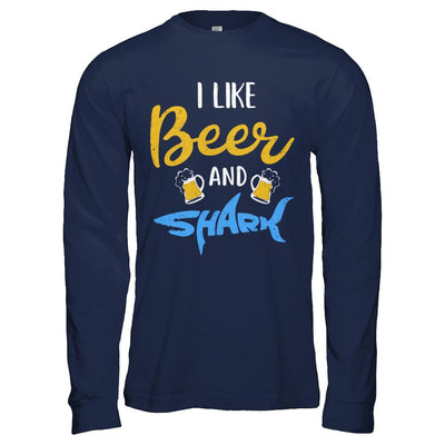 Funny Ocean I Like Beer And Sharks Gift-T-Shirt & Hoodie-Long Sleeve T-Shirt-Navy