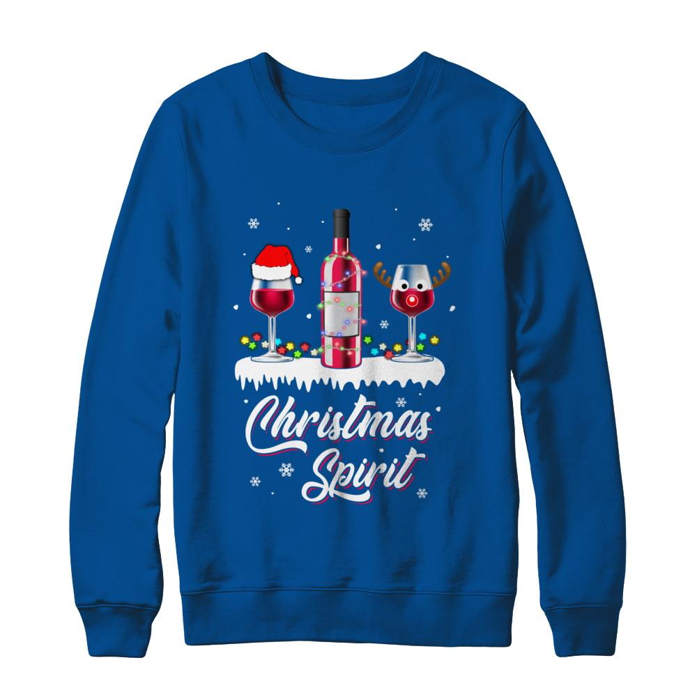 Christmas Spirits Santa Hat Wine Funny Christmas Gifts-T-Shirt & Sweatshirt-Crewneck Sweatshirt-Deep Royal