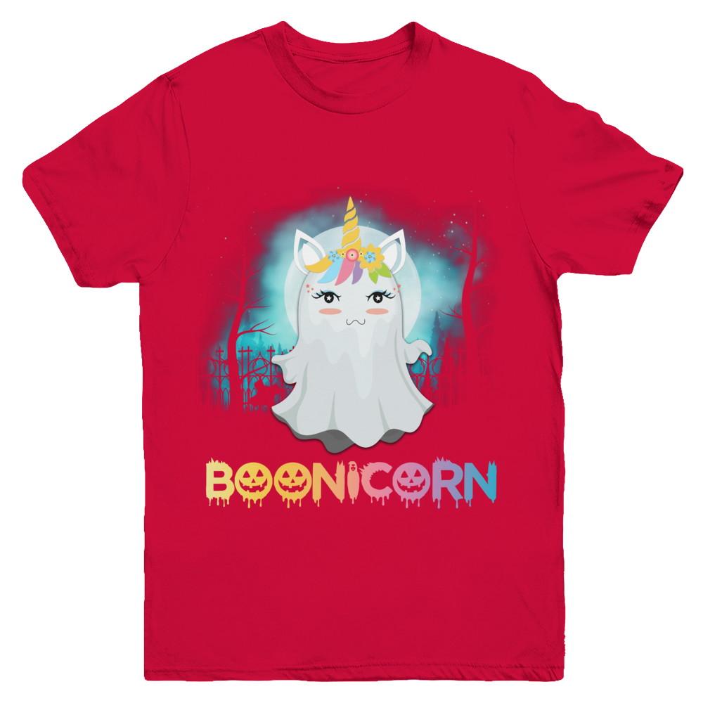 Boonicorn Ghost Unicorn Halloween Girls Youth-Youth Shirt-Youth T-Shirt-Red
