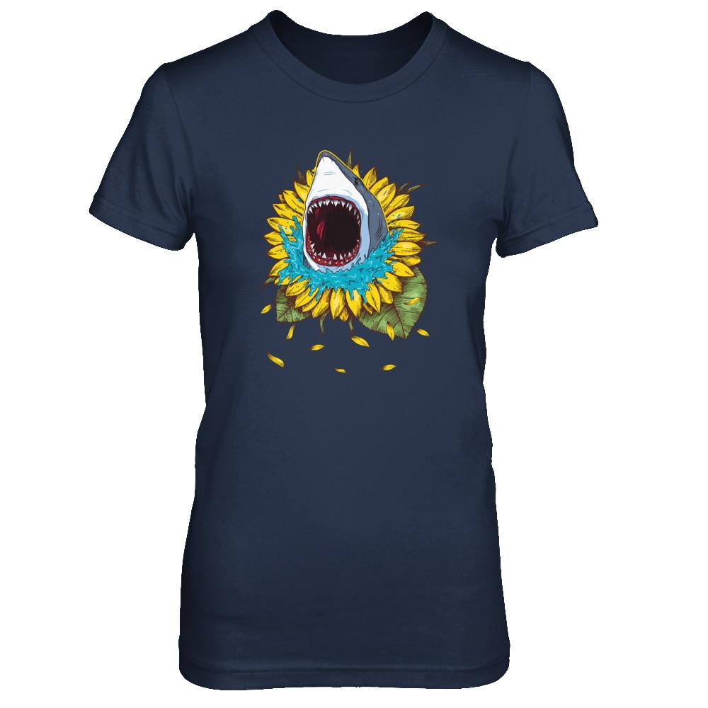 Shark Sunflower Funny Shark Lover Gift-T-Shirt & Tank Top-Women's T-Shirt-Navy