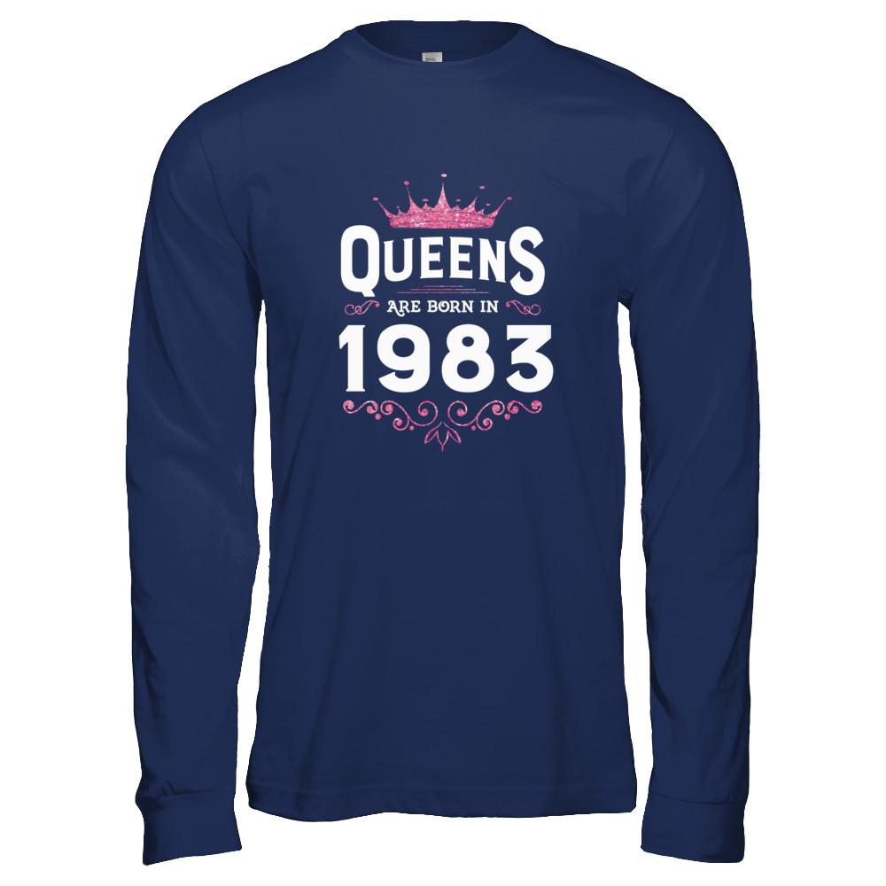 Queens Are Born In 1983 Birthday Gift-T-Shirt & Tank Top-Long Sleeve T-Shirt-Navy